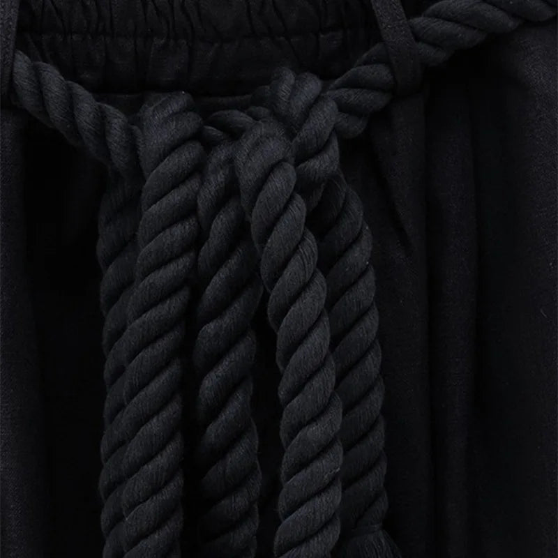 Men's Summer Black Linen Harem Pants Nightclub Stage Baggy Trousers With Rope Belt Mens Gothic Punk Hip Hop Joggers Street Wear