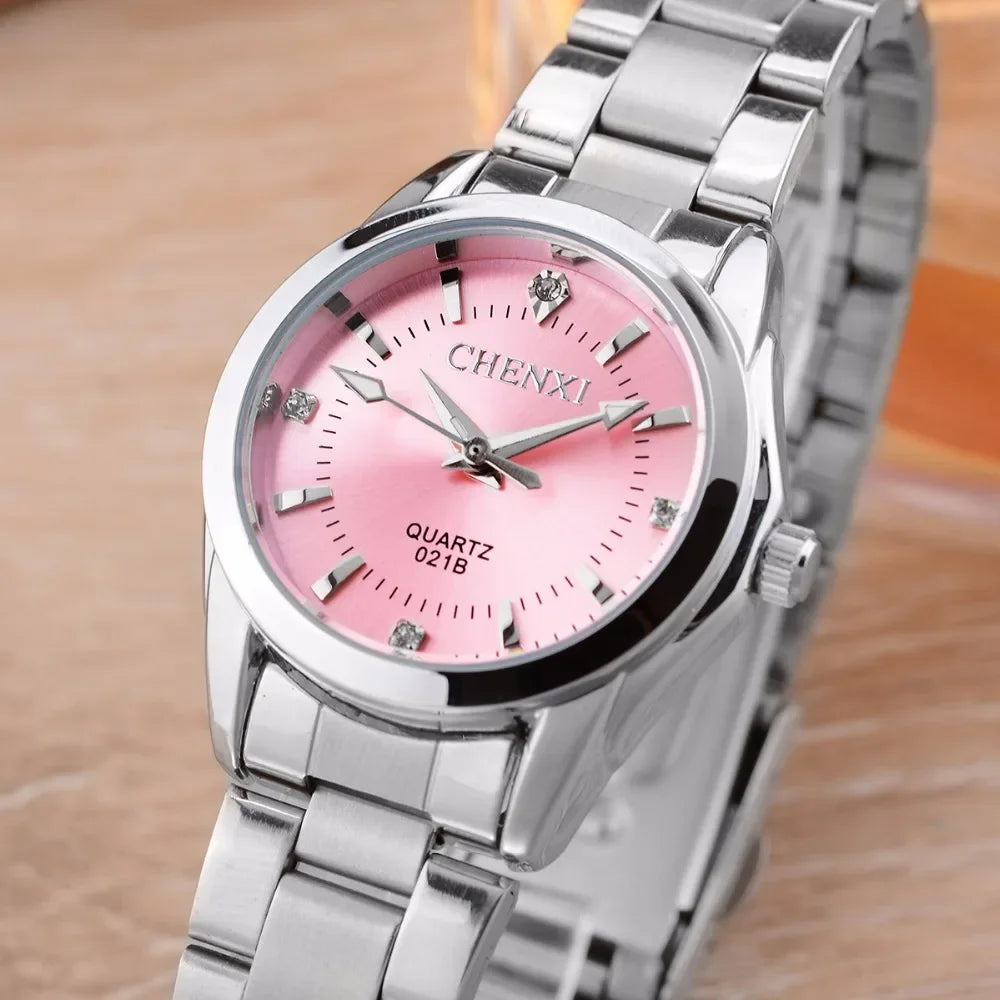 CHENXI 021B Women's Watch Simple Design Luxury Stainless Steel Women Quartz Wristwatch Rhinestone Dial Watches Gift for Ladies