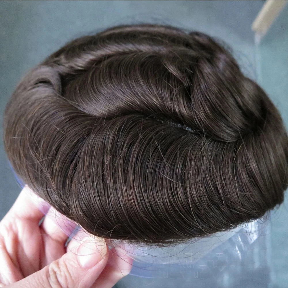 Durable Q6 Blonde Brown Bleached Knots Breathable Lace Grey Black 1B40 1B65 1B80 Men's Wig Human Hair Toupee Prosthesis For Men