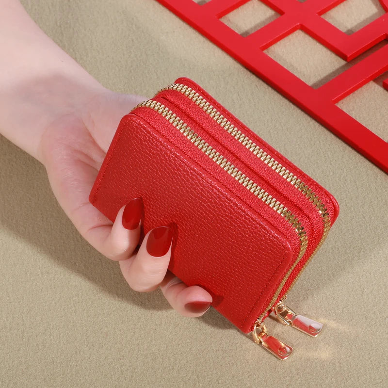 Women's Short Wallet with Transparent Closure. Litchi Pattern. Monaiea Multi Card Slot Wallet, Large Capacity, Fashionable