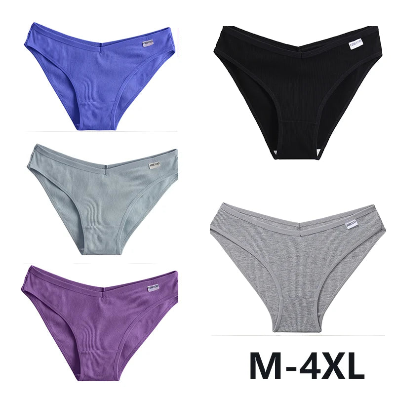 5PCS Women Cotton M-4XL Panties Briefs Female Sexy V Wasit Underwear Ladies Underpants Pantys Girls Plus Size Intimates Lingerie