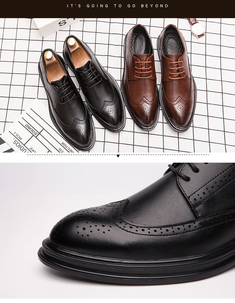 High Quality Brogues Leather Shoes Men Classic Men's Dress Shoes Formal Office Wedding Shoes For Men Casual Business Shoes