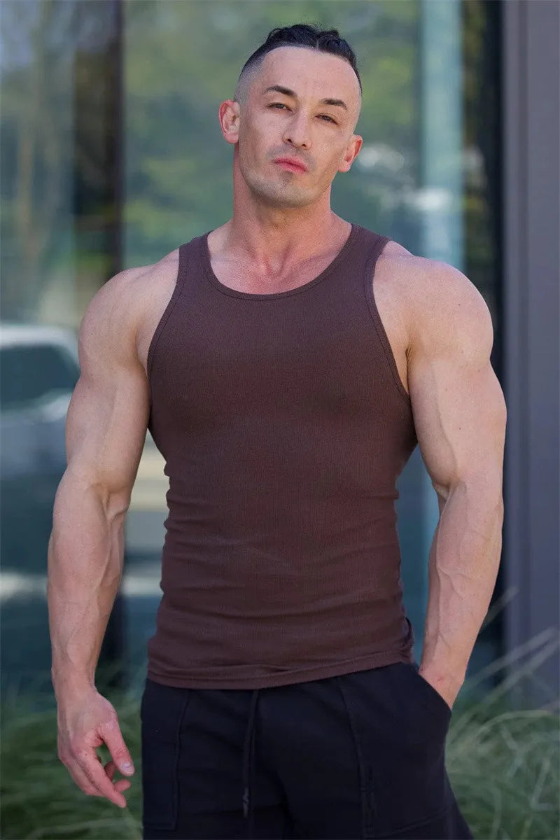 Spring Summer Knit Ice Silk Ribbed Fitness Sports Casual Slim-fit Men's Vest Men's I-line Muscle Vest Cotton Men