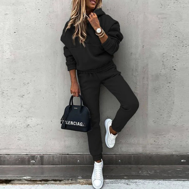 Women Two Piece Set Tracksuit Solid Color Suit 2025 Autumn Trouser Suits Female Sweatshirt Sports Hoodie Sportswear Pants Sets