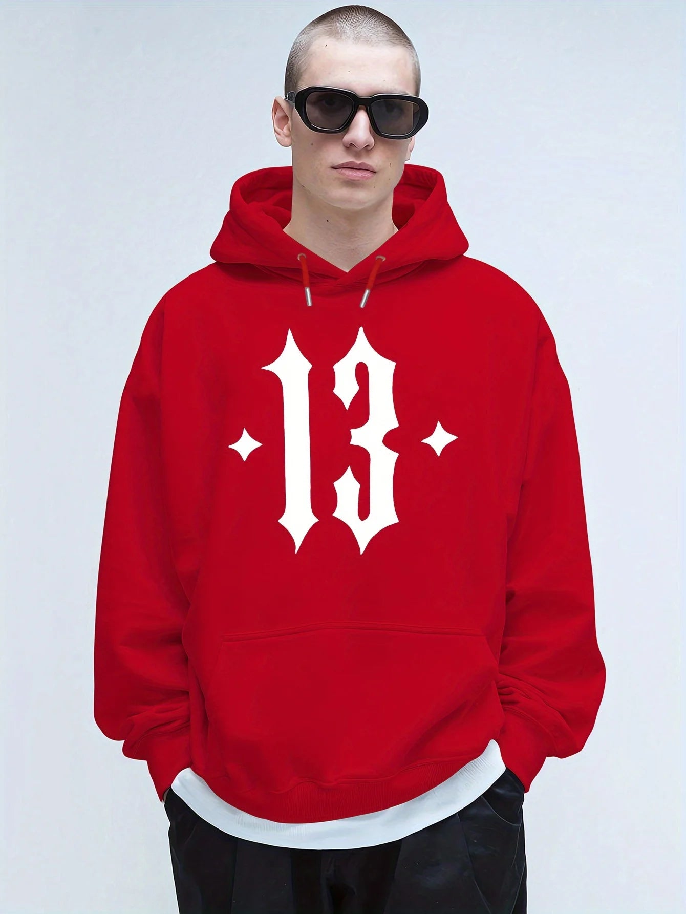 Men'S Hooded Sweatshirt with Number 13 Print - Casual, Comfortable Pullover for Fall and Winter, Long Sleeve Casual Style Top