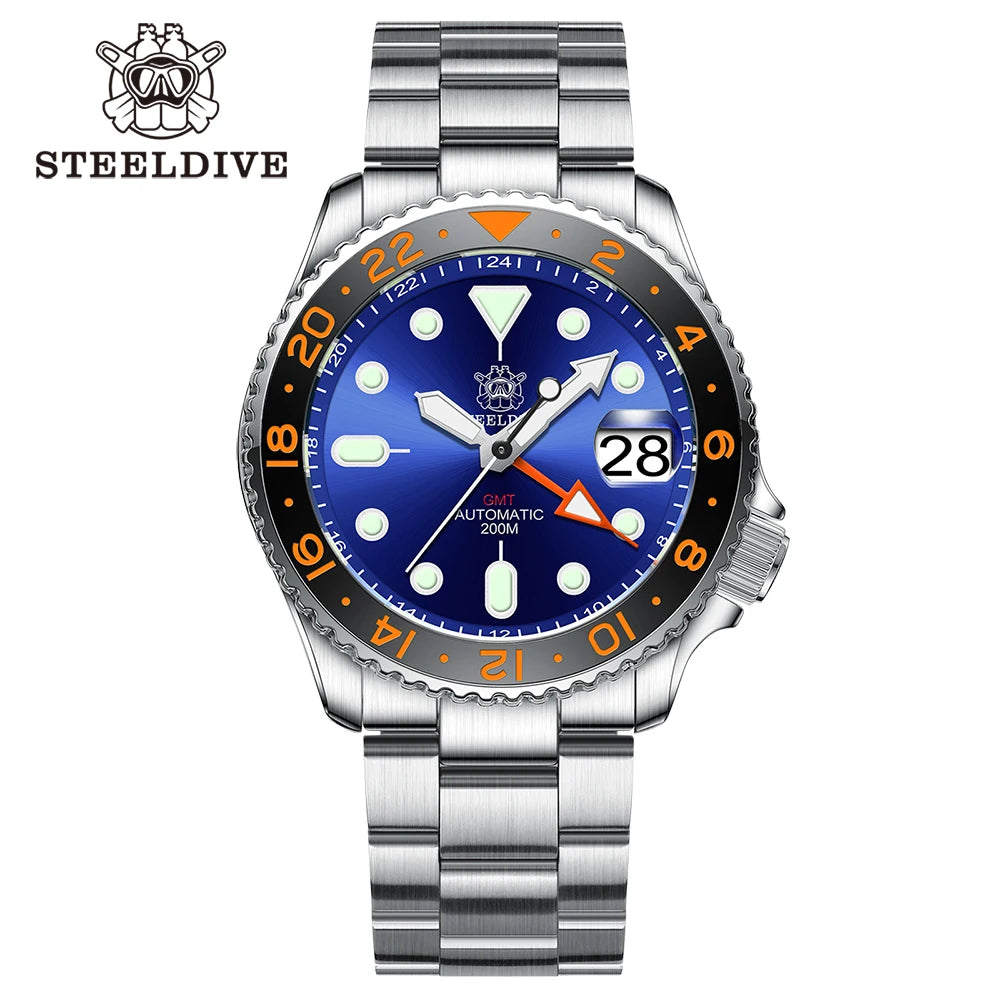 STEELDIVE Top Brand New Arrival SD1994 200M Waterproof Super Luminous Ceramic Bezel NH34 GMT Automatic Chronograph Dive Watches