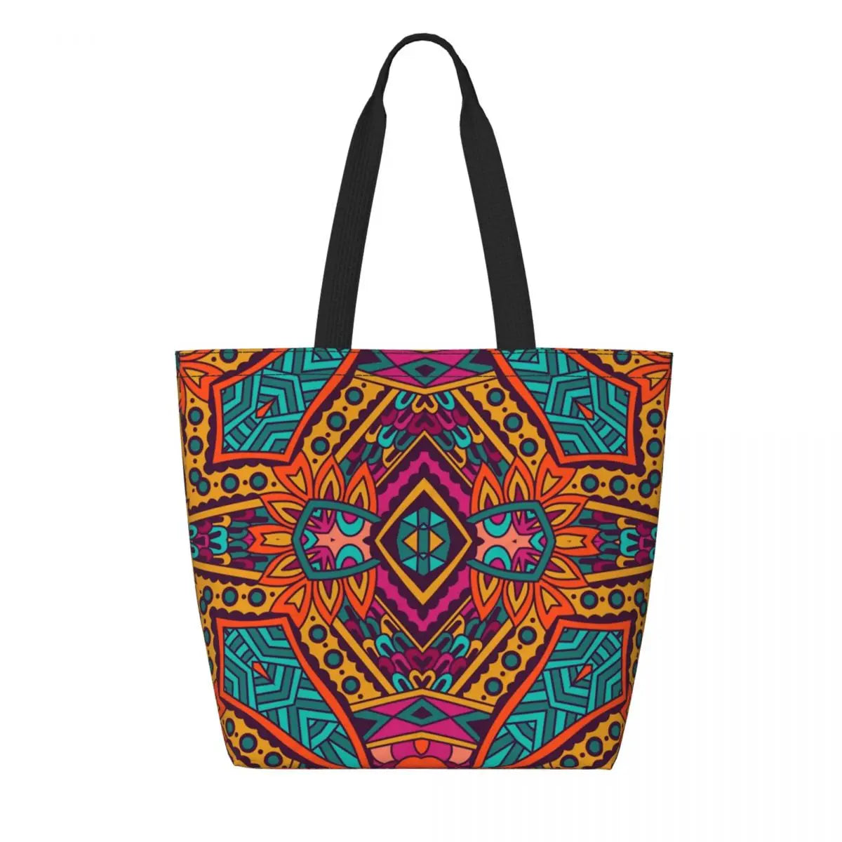 African Ankara Prints Grocery Shopping Tote Bags Women Geometric Ethnic Art Canvas Shoulder Shopper Bags Big Capacity Handbag