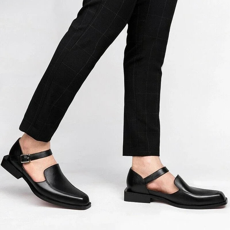 New Black Men's Summer Sandals  Pu Leather Buckle Strap Dress Shoes for Men Business Formal Shoes Men