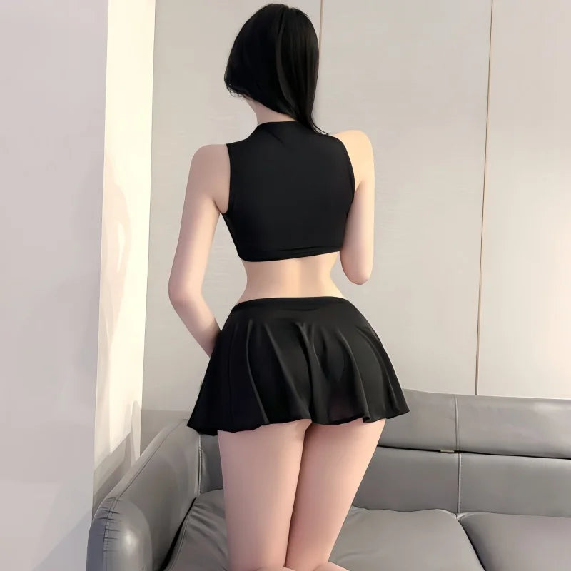Fashion Korean Style Mini Skirt Girls Womens See Through High Waist Black A Line Short Pleated Skirts Christmas Street Club Wear