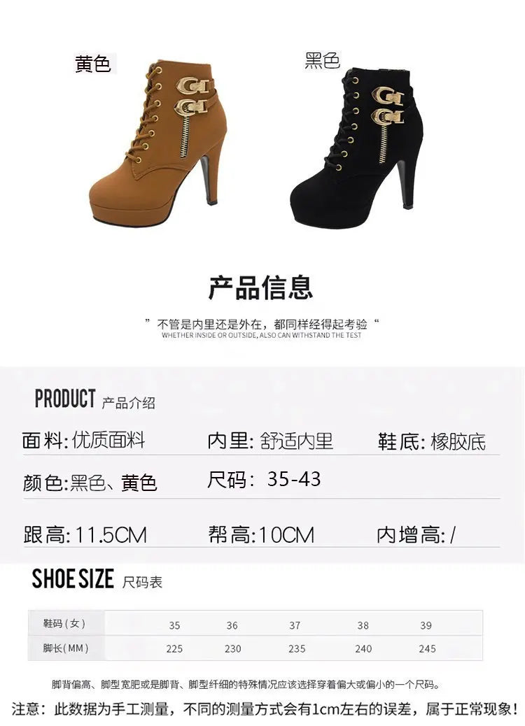 Women High Heels Stiletto Ankle Boots 2025 Autumn Fashion Lace-up Side Zipper Boots Female Platform Solid Color Short Booties