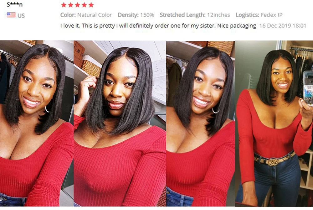 4x4 Bob Lace Closure Wig Indian Straight Human Hair for Black Women 4x1 Highlight Bob Lace Front Human Hair Wigs Blunt Cut Wig