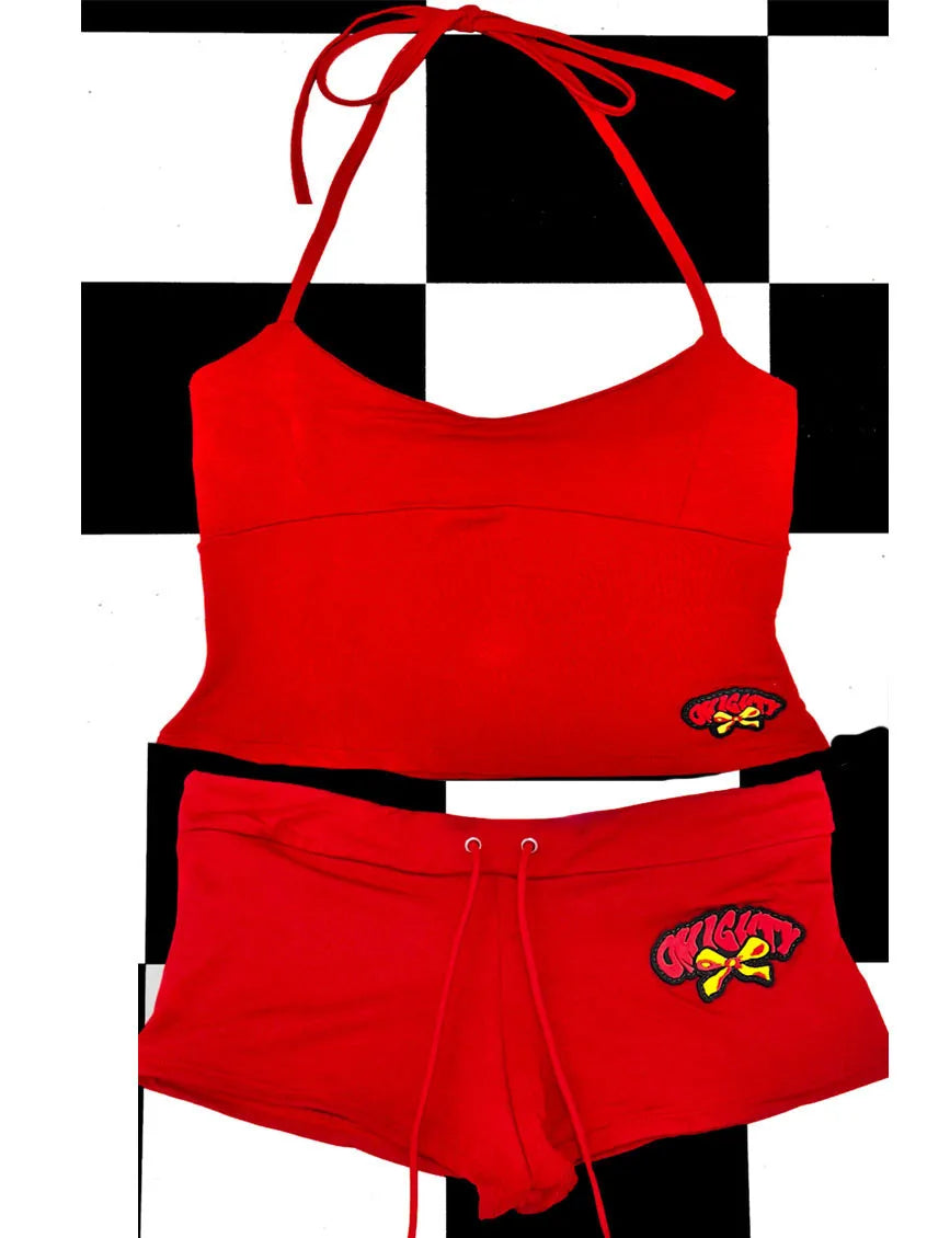 Summer New Y2K Camisole+Ultra Short Pants Set, American Sexy Trend Letter Print Contrasting Spicy Girl Outfit