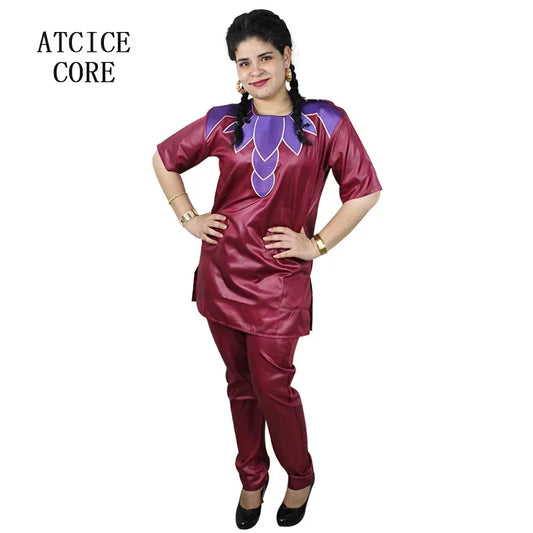 African Clothes  New African Bazin Embroidery Design Dresses Top With Pants