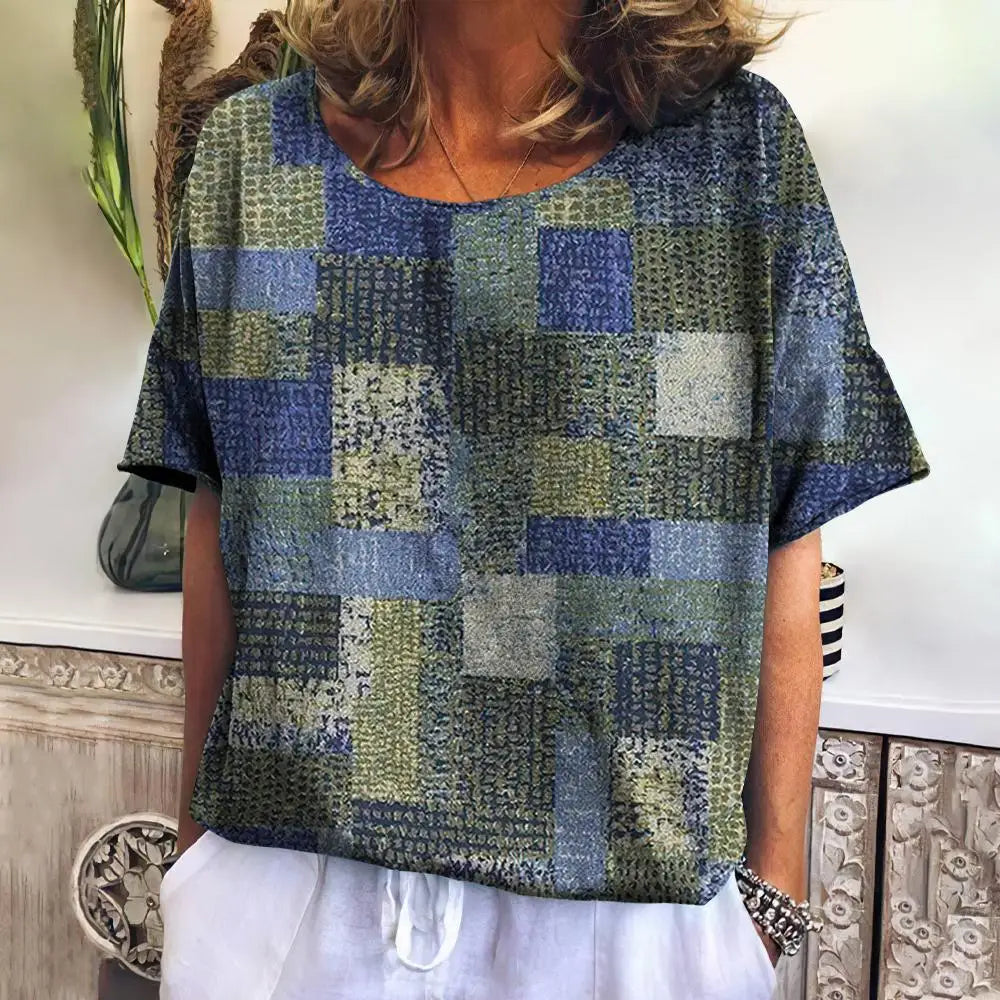 Summer Plaid T Shirt For Women O Neck Casual Sweatshirt New Tees Harajuku Clothing Loose Short Sleeve Blouse Female Fashion Tops
