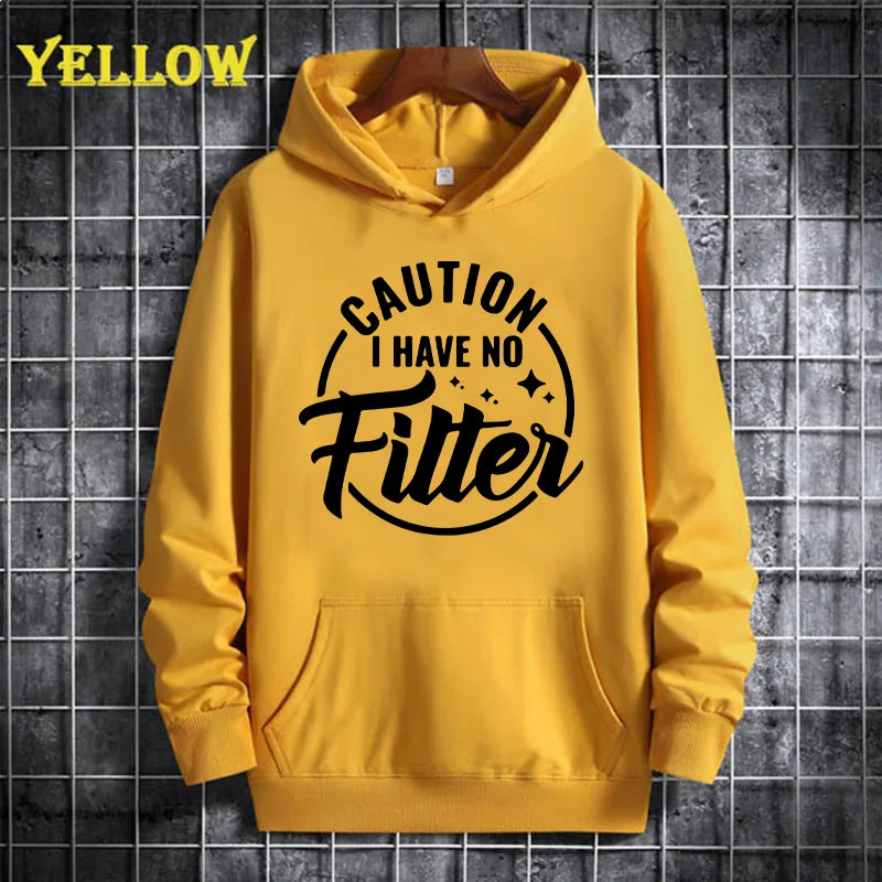 Caution I Have No Filtes Printed Hoodie, Women's Casual Pocket Pullover, Autumn/Winter Fleece Sweatshirt, Comfortable Hoodie