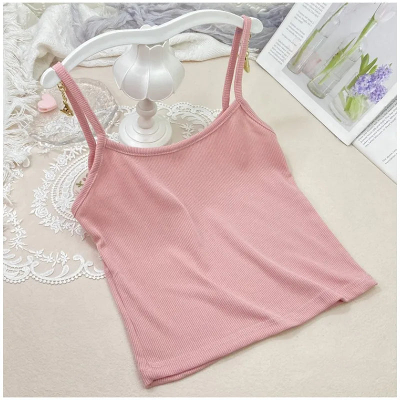 Summer New Solid Color Small Camisole for Girls and Students, with A Slimming Look and A Versatile Thread Vest. Short Base Shirt