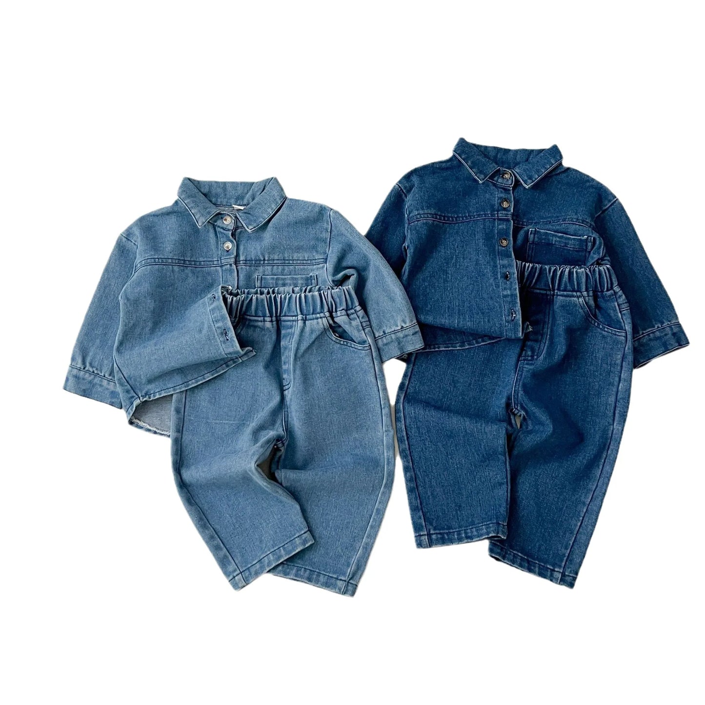 Boys Girls Vintage Denim Coat + Pants 2pcs Suit Kids Fashion Casual Outfits 2025 Autumn New Children Long Sleeve Clothes Set