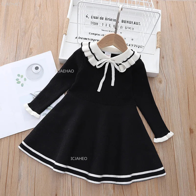 Girls Knit Dress A Line Party Gown Baby Toddler Costume Kids Fashion Spring Autumn Clothing Children Casual Daily Wear Outfit