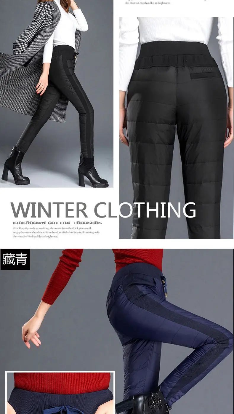Winter Warm Windproof Pencil Pants Women Casual Oversize 4xl Slim Cotton Padded Lined Sweatpants High Waist 90cm Black Leggings