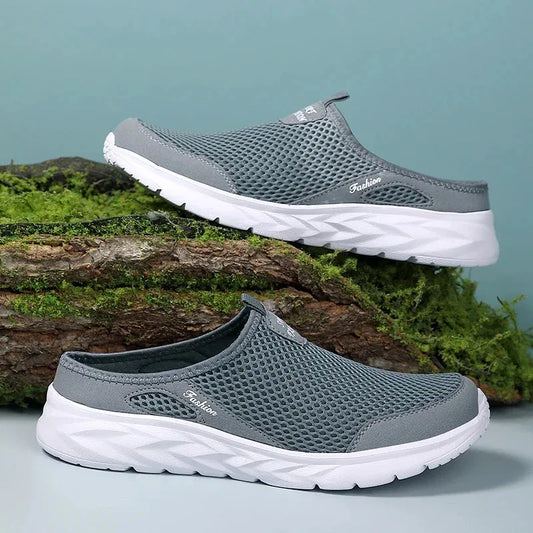 Half Slippers Outdoor High Quality Anti-slip Men Leisure Shoes Mesh Breathable Soft Comfortable Flat-bottomed Slippers