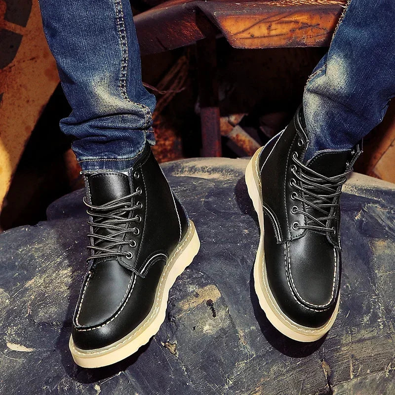 Winter Warm Men Boots Leather Mens Snow Boots with Fur Handmade Waterproof Male Ankle Boots No-slip High Top Male Work Shoes