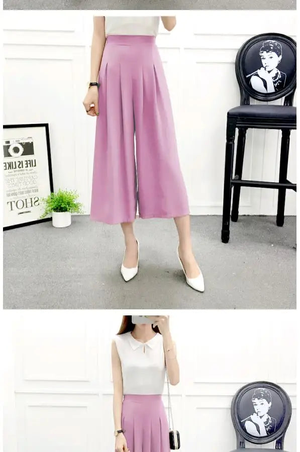 High Waist Wide Leg Pants Skirt Pants Chiffon Cotton Linen Seven Eighteen Length Trendy Women's Casual Trousers Commute Style