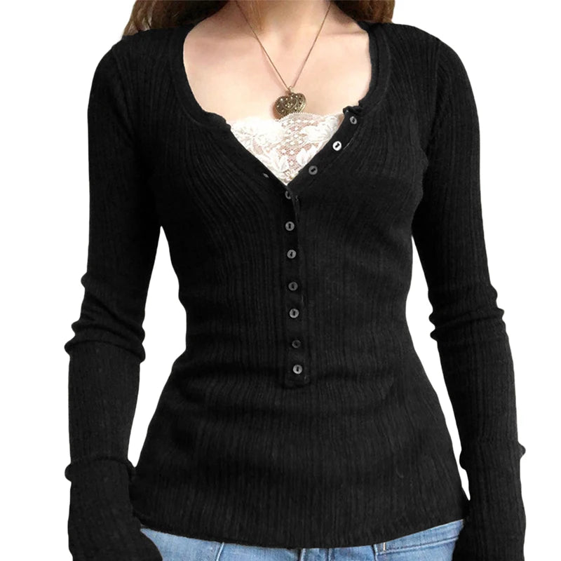 2000s Vintage Long Sleeve Babydoll Knitted Sweater Tops Cottage Milkmaid Pullovers Aesthetic Grunge Y2k Knitwear T-shirts Women
