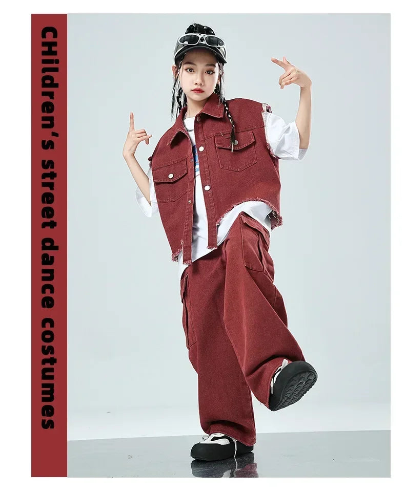 Children Hip Hop Jazz Fashion Show BoyGirl Loose Vest Baggy Pan t T-shirt Suits Sets Dance Performance Clothes Kids Tracksuits