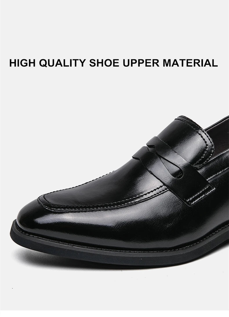 New Men Leather Shoes Height Elevator Shoes For Men Luxury Dress Shoes Slip On Business Comfortable Increase 6cm Wedding Loafers