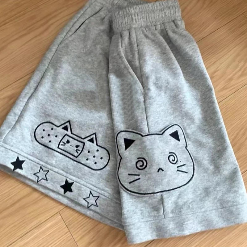 Japanese Kawaii Shorts Women Sweet Cat Embroidery Short Pants Preppy Style Cute Anime Soft Girl Casual Wide Leg Shorts New