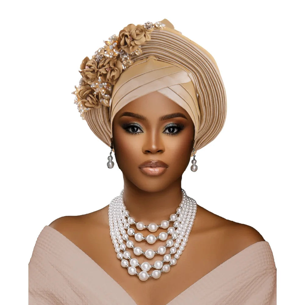 Fashion African Headtie Turban Nigeria Head Ties Flowers Already Made Auto Gele Women Head Wraps for Wedding Party Headpiece New