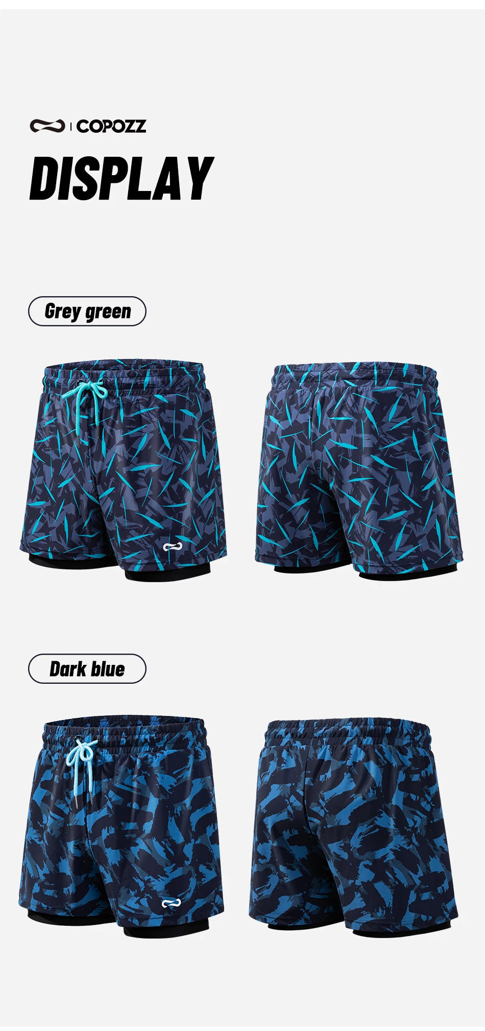 COPOZZ Summer Men's Beach Swimming Trunks Drawstring Elastic Waist Swimsuit Shorts Plus Size Quick Drying Swimwear Shorts Board