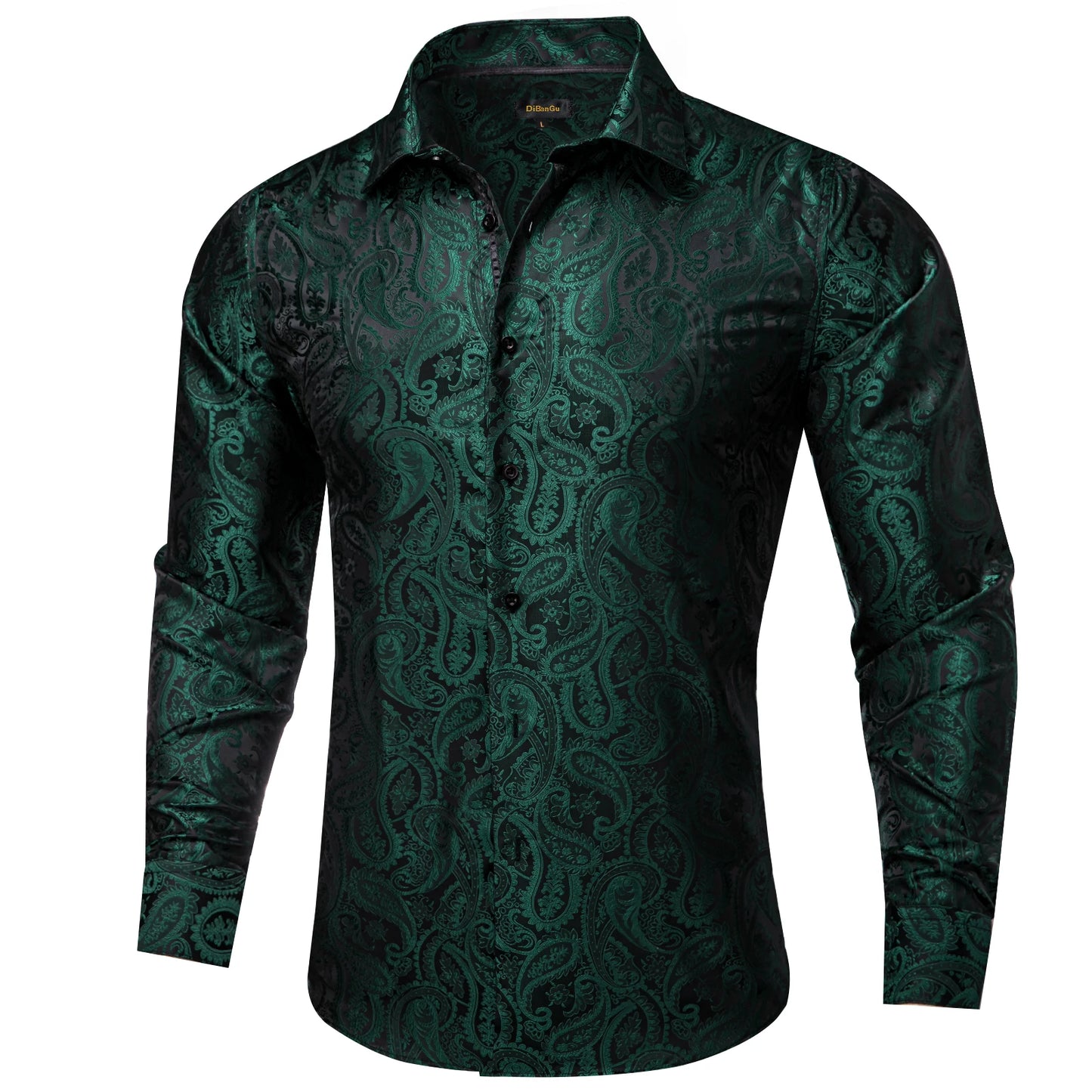 Luxury Purple Paisley Polyester Shirts for Men Long Sleeve Wedding Prom Men Clothing Button Down Collar Social Dress Shirt