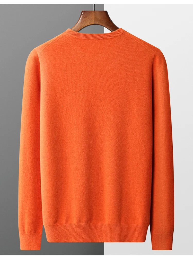 100% Merino Wool Sweater Men's O Neck Pullover Tops One-piece ready-to-wear Autumn Winter Solid Color Sweater Versatile Basic