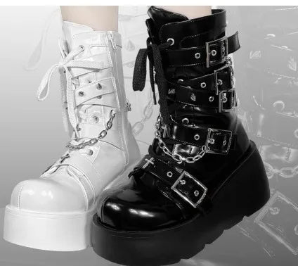 New Gothic Style Platform Vampire Cosplay Women Mid-calf Boots 2025 Winter Wedges Comfy Women Motorcycle Boots Shoes