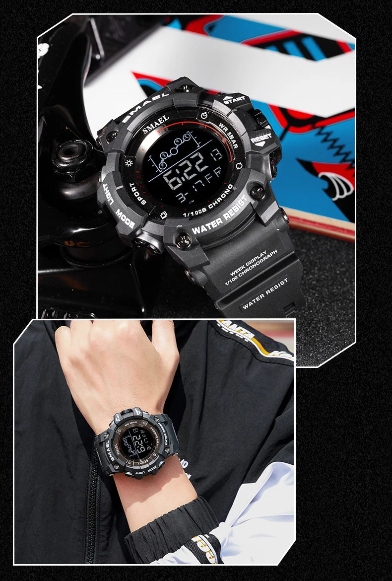 SMAEL Digital Watch LED Alarm Clock Military Watches Big Dial Digital Wristwatches 8082 Sport Watches for Men