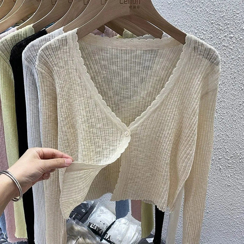 Pastel Crop Cardigan for Women Long Sleeve Button Front Lightweight Knitted Cardi Jacket Top Teen-girl Basic Outfit