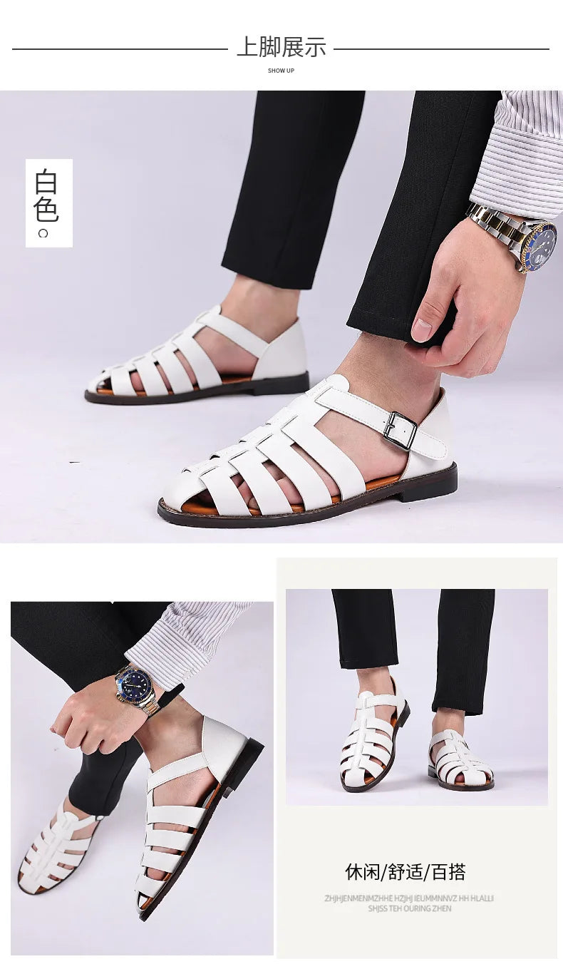 Summer Stylish Sandals for Man Leather Daily Roman Shoes Fashion Mens Business Dress Casual Comfortable Beach Footwear Flats