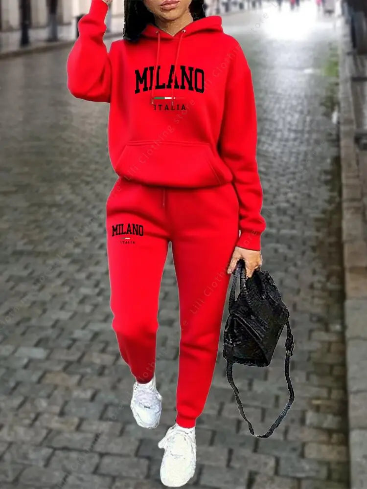 Milano Women Tracksuit Set Hoodie Sweatshirt Sweatpants Two Piece Autumn Winter