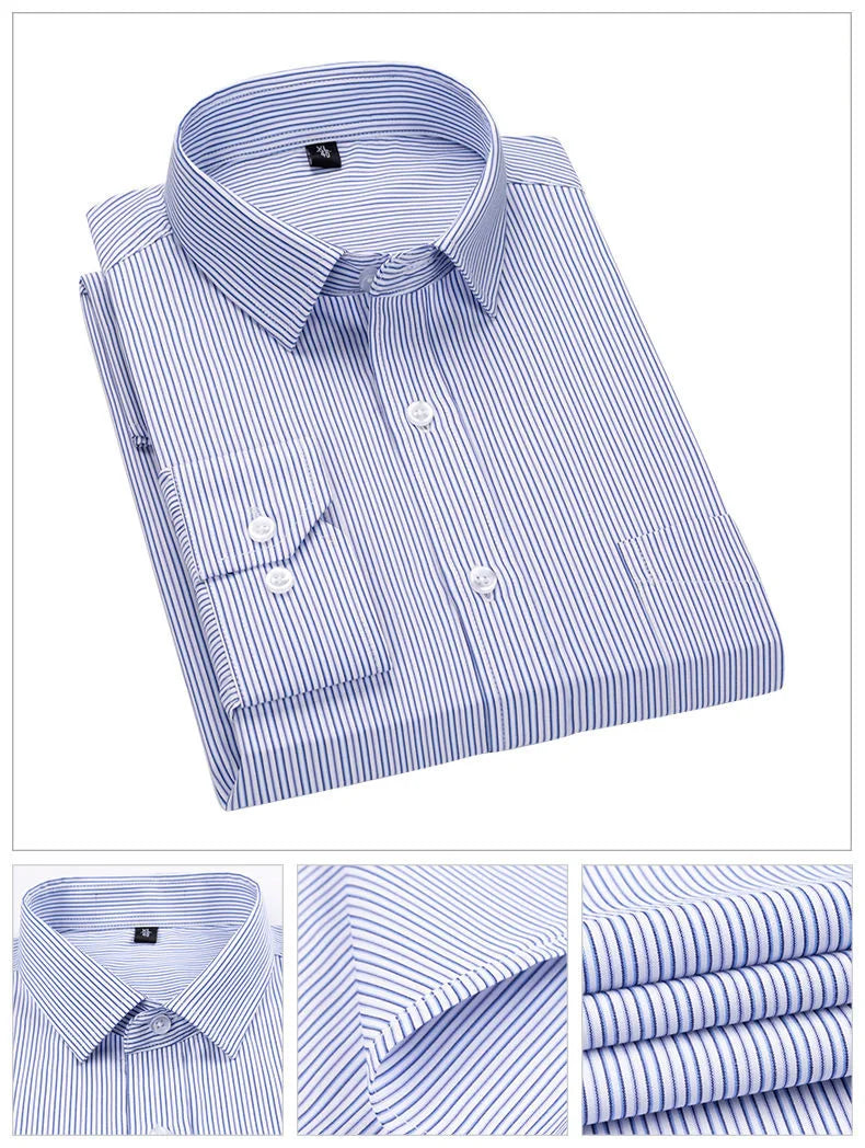 Oversized 9XL 8XL 48 47 Mens Long Sleeved Shirt Casual Business Classic Plaid Striped Slim Fit Button Male Social Dress Shirts