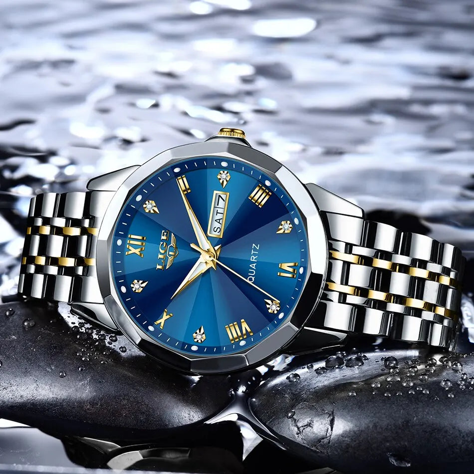 LIGE New Quartz Watch For Men Top Luxury All Steel Design Fashion Business Wristwatch Men Waterproof Watches Man Montre Homme