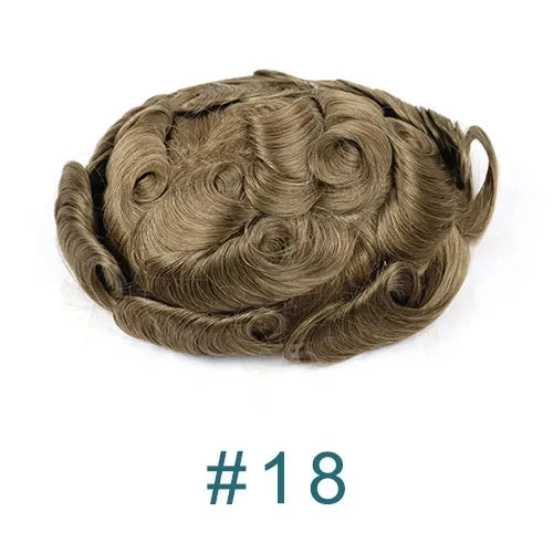 0.02mm Super Ultra Thin Skin 80% Density Natural Hairline Men Toupee Blonde Brown Grey Human Hair Undetected Capillary Prosthesi
