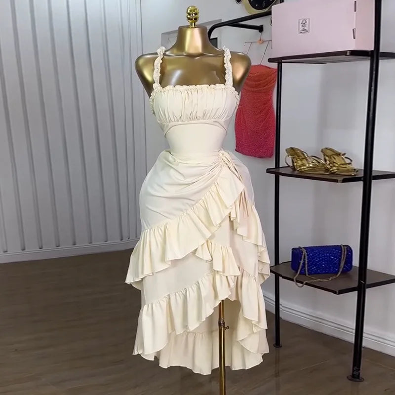 2025 Summer Women's Long Skirt with Strap and Ruffle Hem, High Waist Slimming Dress