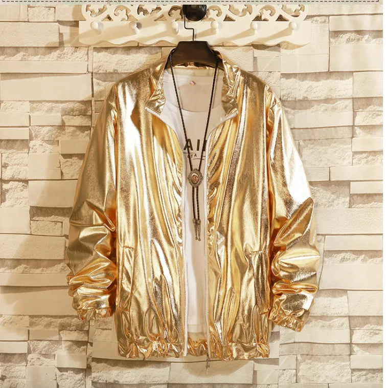 Men's Sets Shiny Metallic Suits Adult Disco 2 Piece Outfit Jacket Pants Halloween Dress Up Nightclub Stage Party Jackets Costume