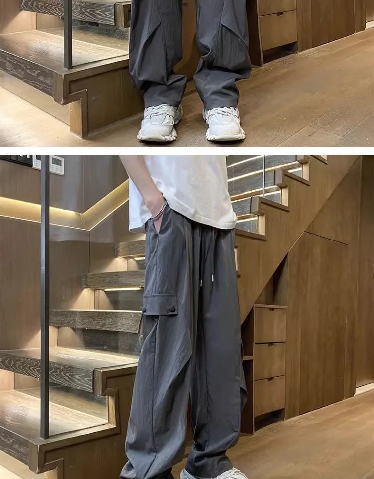 American Style Workwear Men's Summer Lightweight Tall Quick-Dry Trousers with Pleats for Hiking and Paratrooper