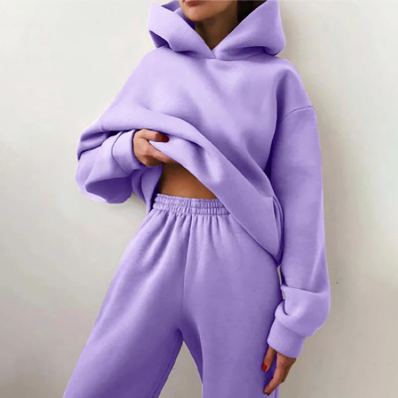 Women Two Piece Sets Tracksuit 2022 Autumn Casual Solid Long Sleeve Hoodie Sweatshirts Female Fashion Oversized Trouser Suits