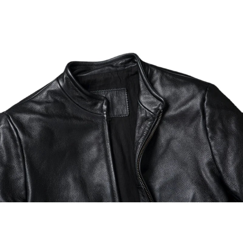 Black Brown Casual Mens Jackets Real Cowhide Genuine Leather Jacket Men Coats Autumn Chamarras De Cuero Para Hombre