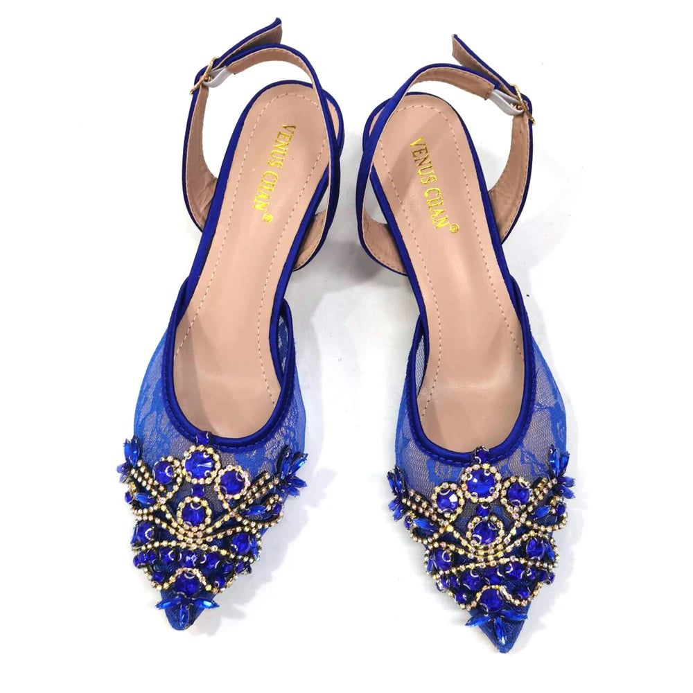 African Fachion Evening Shoes And Matching Bags Italian Design Ladies Diamond Bag High-Heeled Pointed Toe Women's Shoes