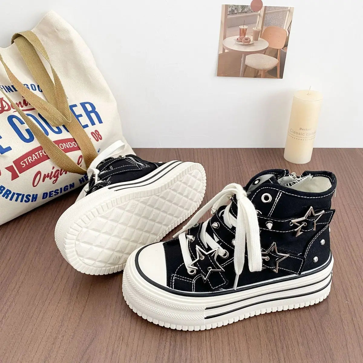 Y2K Pink High-top Canvas Shoes for Women Design Rivet Buckle Lace-up Platform Women's Summer Sports Shoes Fashion Board-shoe