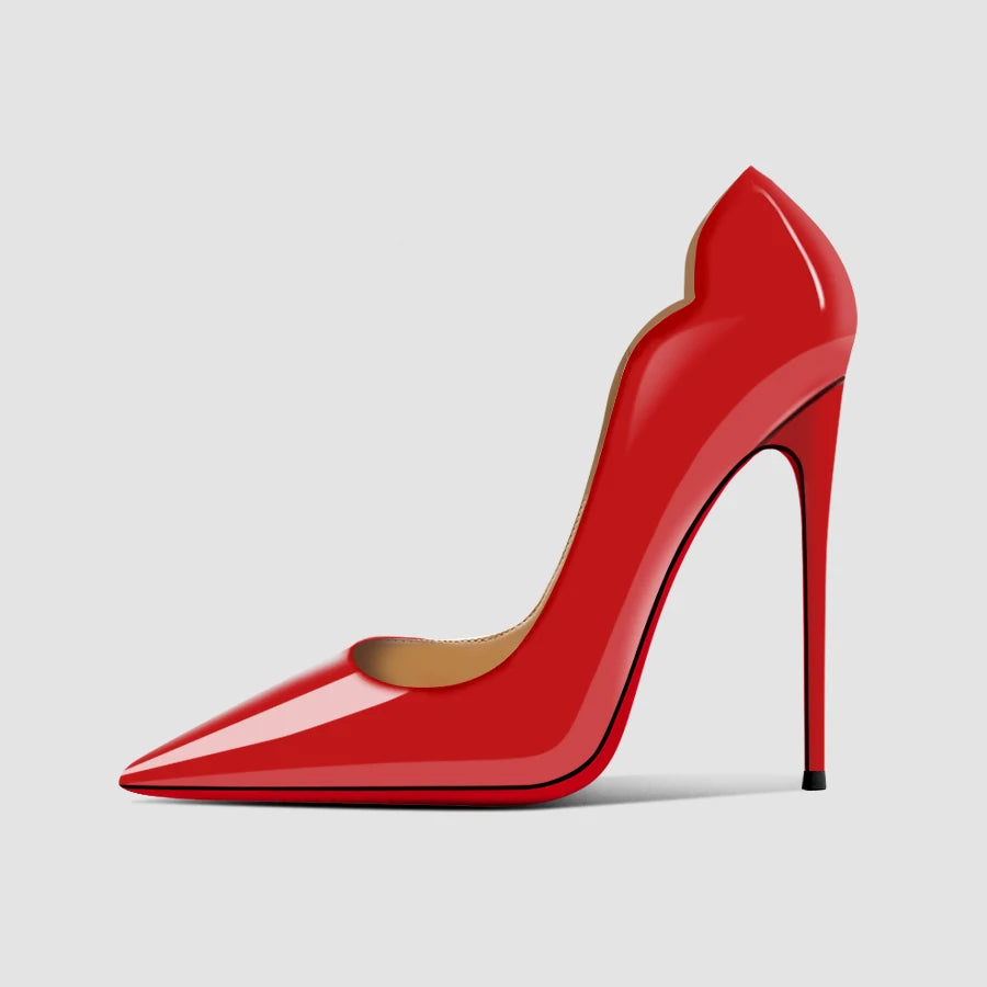 2024 New 12cm Super Shallow Mouth Black Red Sole High Heels Women's Thin Heels Sexy Pointy Large Size Single Shoes